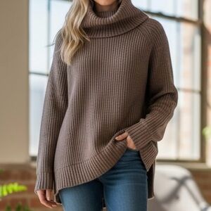 Banana Republic Burgundy Ribbed Turtleneck Sweater Medium Back Slit Gorpcore